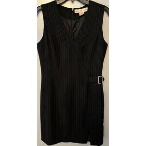 Apostrophe ~ Dress Women Sz 8 Black Sleeveless Pin Stripe w Silver Belt .